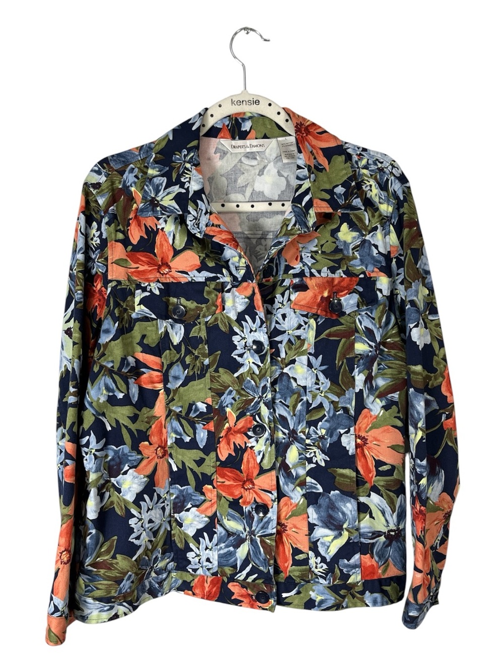 Drapers & Damon’s Floral Stretch Cotton Denim Style Jacket Vibrant Size L NWOT